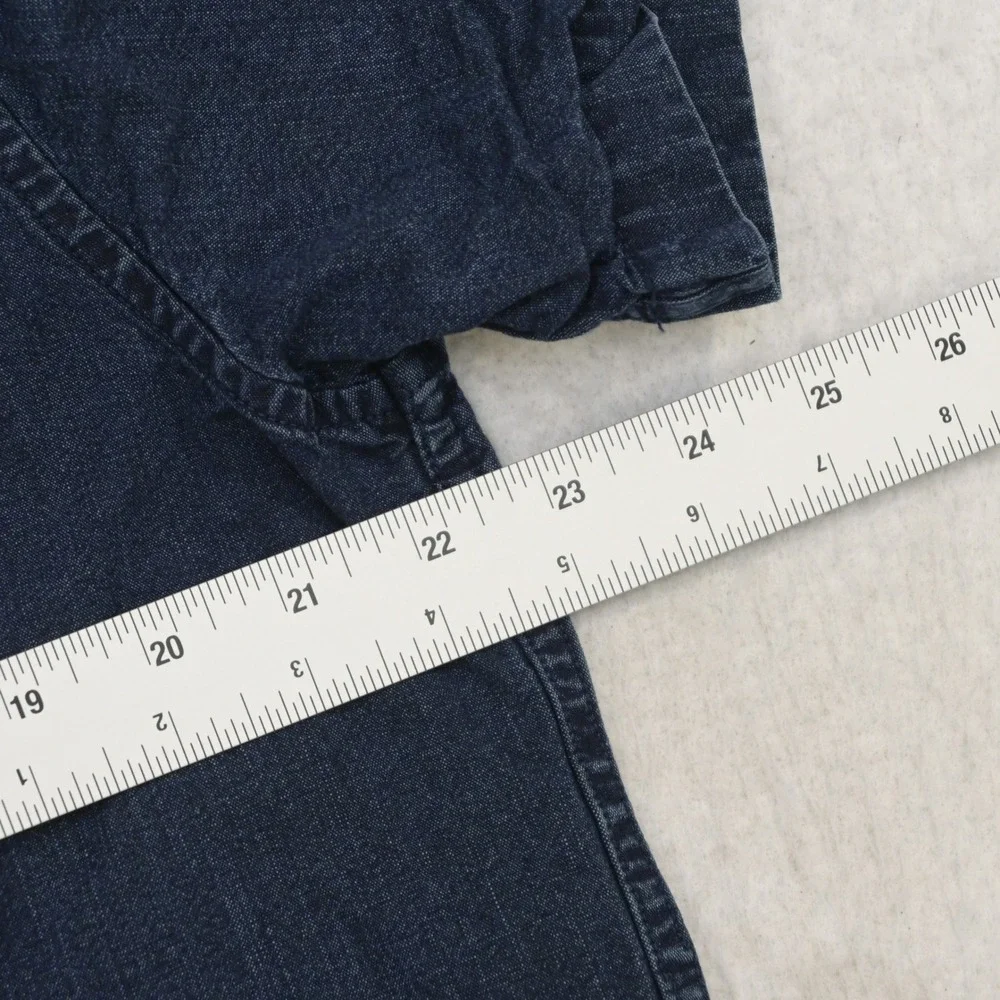 Banana Republic Button Up‎ Men L Slim Fit Blue Short Sleeve Denim Pocket Shirt